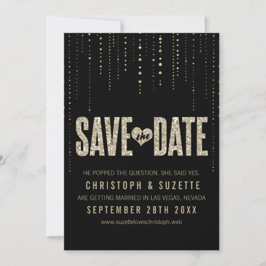 Zwart & Goud Glitter Uitnodiging Save The Date (Voorkant)