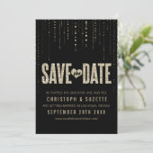 Zwart & Goud Glitter Uitnodiging Save The Date (Staand voorkant)