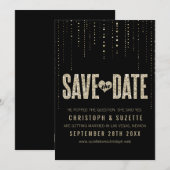 Zwart & Goud Glitter Uitnodiging Save The Date (Voorkant / Achterkant)