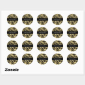 Zwart & Goud Glitter Vierkanten Chic Favor Sticker (Vel)