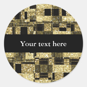 Zwart & Goud Glitter Vierkanten Chic Favor Sticker