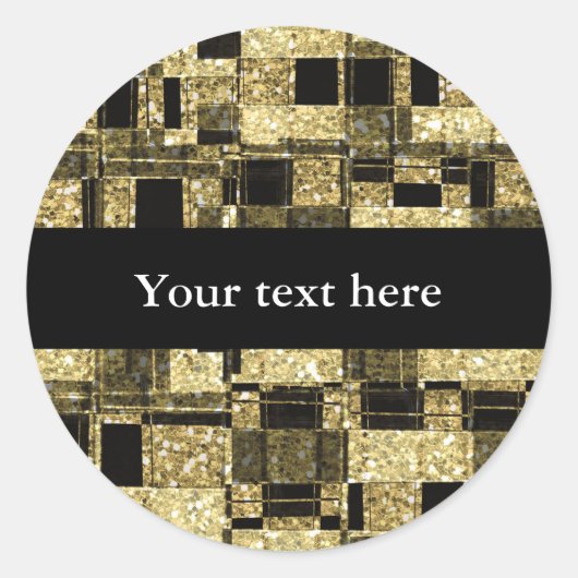 Zwart & Goud Glitter Vierkanten Chic Favor Sticker (Voorkant)