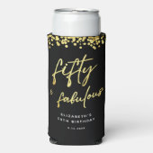 Zwart Goud Glitter Vijftig en Fabulous Verjaardag  Seltzer Blikjeskoeler (Seltzer Voorkant)