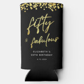 Zwart Goud Glitter Vijftig en Fabulous Verjaardag  Seltzer Blikjeskoeler (Achterkant)