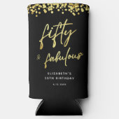 Zwart Goud Glitter Vijftig en Fabulous Verjaardag  Seltzer Blikjeskoeler (Voorkant)
