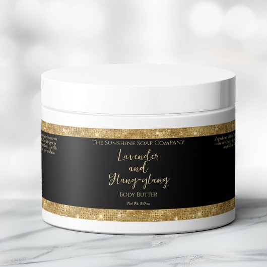Zwart Goud Glitter Waterdicht Cosmetics Jar Label Waterfles Etiket