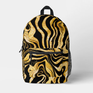 Zwart & Goud Glitter Zebra Jouw naam Abstract toev Bedrukte Rugzak