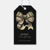 Zwart Goud Glitterde Boog Kerstmis Cadeaulabel (Voorkant)