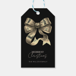 Zwart Goud Glitterde Boog Kerstmis Cadeaulabel