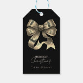 Zwart Goud Glitterde Boog Kerstmis Cadeaulabel (Achterkant)