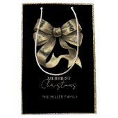 Zwart Goud Glitterde Boog Kerstmis Medium Cadeauzakje (Voorkant)