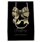 Zwart Goud Glitterde Boog Kerstmis Medium Cadeauzakje (Achterkant)