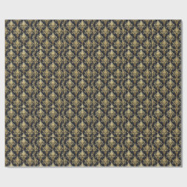 Zwart & Goud Glitterend Koninklijk Bloemendamaskpa Cadeaupapier
