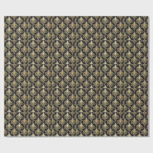 Zwart & Goud Glitterend Koninklijk Bloemendamaskpa Cadeaupapier