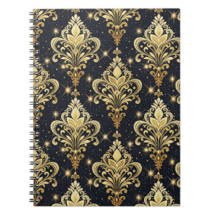 Zwart & Goud Glitterend Koninklijk Bloemendamaskpa Notitieboek
