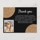 Zwart goud glitters foto verjaardag bedankt briefkaart (Voorkant)