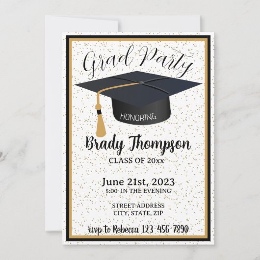 Zwart & Goud Glitters & Sterren  2 Foto Grad Feest Kaart (Voorkant)