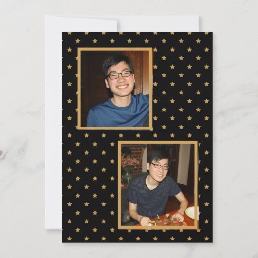 Zwart & Goud Glitters & Sterren  2 Foto Grad Feest Kaart (Achterkant)