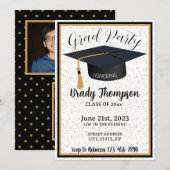 Zwart & Goud Glitters & Sterren  2 Foto Grad Feest Kaart (Voorkant / Achterkant)