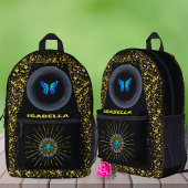 Zwart & Goud Glitters Terug naar School Butterfly Bedrukte Rugzak