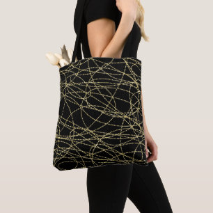 Zwart Goud Glitzy Abstracte Kerst Tote Bag