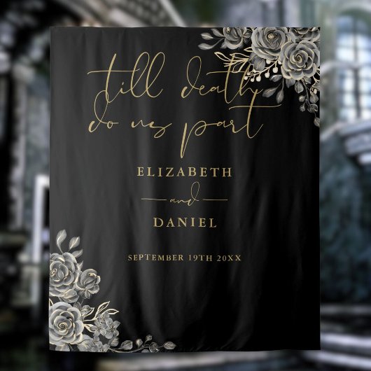 Zwart Goud Gothic Rozen Bloemen Bruiloft Foto Prop Wandkleed