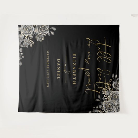 Zwart Goud Gothic Rozen Bloemen Bruiloft Foto Prop Wandkleed (Voorkant (horizontaal))