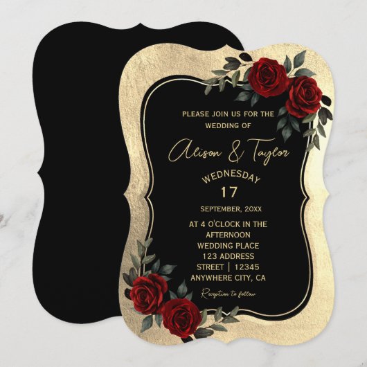 Zwart Goud Gotisch Rood Groen Bloemen Huwelijk Kaart (Voorkant / Achterkant)