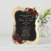 Zwart Goud Gotisch Rood Groen Bloemen Huwelijk Kaart (Staand voorkant)