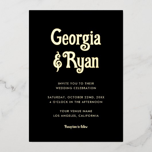 Zwart & Goud Gotische Halloween bruiloft Folie Uit Folie Uitnodiging (Voorkant)