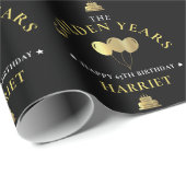 Zwart & Goud Gouden Jaren 65e Verjaardag Cadeaupapier (Rol Hoek)