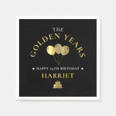 Zwart & Goud Gouden Jaren 65e Verjaardag Servet (Voorkant)