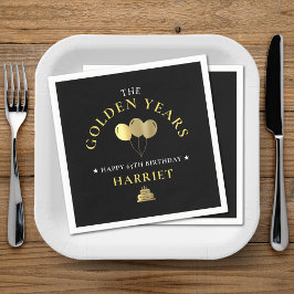 Zwart & Goud Gouden Jaren 65e Verjaardag Servet
