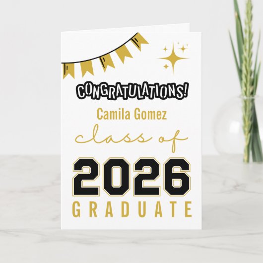 Zwart & Goud Grad kaart met eigen bericht (Voorkant)