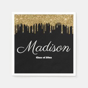 Zwart Goud Graduation Party Klasse van 2024 Papier Servet