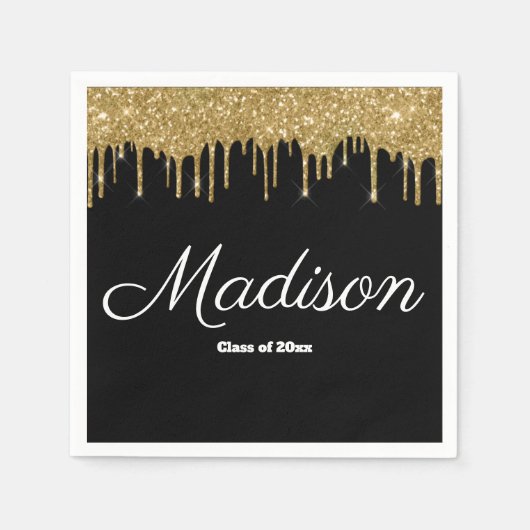 Zwart Goud Graduation Party Klasse van 2024 Papier Servet (Voorkant)