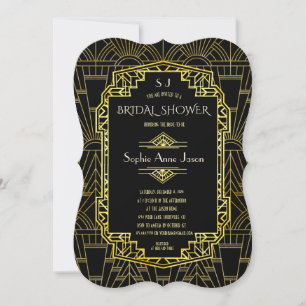 Zwart & Goud Great Gatsby Art Deco Bruidsfeest Kaart