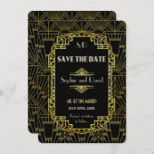 Zwart & Goud Great Gatsby Art Deco Save The Date Kaart (Voorkant / Achterkant)