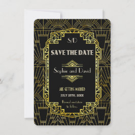 Zwart & Goud Great Gatsby Art Deco Save The Date Kaart