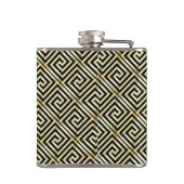 Zwart, goud Grieks sleutelpatroon Heupfles (Achterkant)