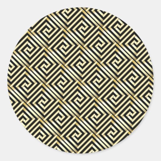 Zwart, goud Grieks sleutelpatroon Ronde Sticker (Voorkant)