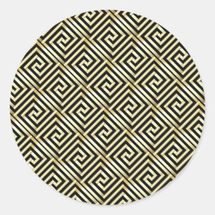 Zwart, goud Grieks sleutelpatroon Ronde Sticker