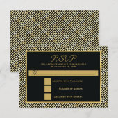 Zwart, goud Griekse sleutel bruiloft RSVP antwoord (Voorkant / Achterkant)