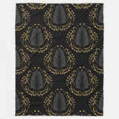 Zwart Goud & Grijs Gestileerde Damasks Patroon Fleece Deken (Voorkant)