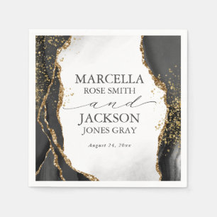 Zwart, Goud & Grijs Mist Agaat Bruiloft uitnodigin Servet