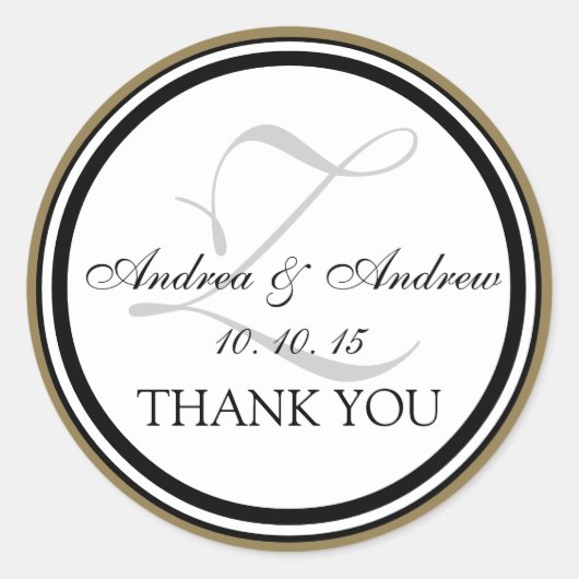 Zwart Goud Grijs Monogram Z Bruiloft Dank u Ronde Sticker (Voorkant)