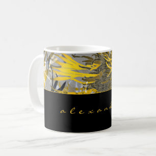 Zwart goud & grijze Abstracte Floral Naam Manu Koffiemok