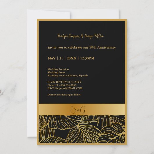 Zwart Goud Groen 50e trouwdag kaart (Achterkant)