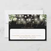 Zwart Goud Groen Bloemen String Lights Trouwen RSVP Kaartje (Voorkant)