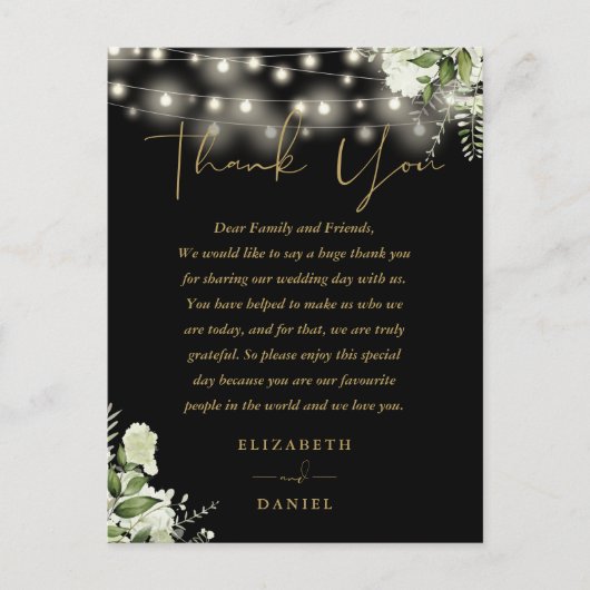 Zwart Goud Groen Dank u Wedding Place Card Briefkaart (Voorkant)